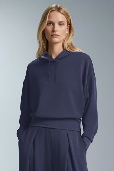 bilcee Women's Navy Blue Hooded Modal Sweatshirt 4841