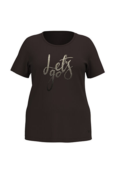 bilcee Tricou maro cu imprimeu cu sclipici pentru femei 4177