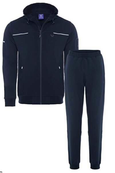 bilcee بدلة رياضية للرجال من القطن باللون الأزرق الداكن وجيب مطاطي وسحاب وسفل...