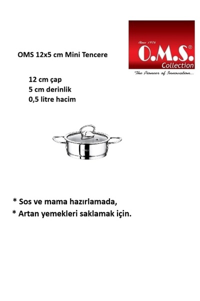 OMS PASLANMAZ 2008 2 Parça Paslanmaz Çelik 12x5 Cm 0,50 Litre ( Çift Kulplu ) Mini Çelik Tencere