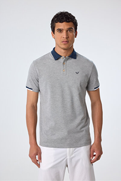 bilcee Чоловіча сіра меланжева бавовняна футболка з коміром поло та короткими...
