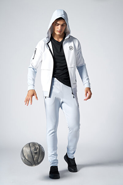 bilcee Men's White Hooded Lycra Cotton Tracksuit 1525