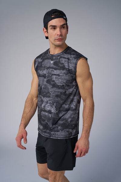 bilcee Men's Black Camouflage Deep Sleeve Training Undershirt 4094