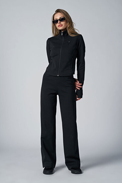 bilcee Women's Black Crop Jacket and Palazzo Pants Tracksuit Set 4560