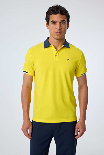 bilcee Чоловіча жовта бавовняна футболка з коміром поло та короткими рукавами...
