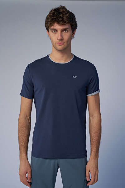 bilcee Tricou pentru bărbați, albastru bleumarin, din bumbac, cu gâtul rotund...