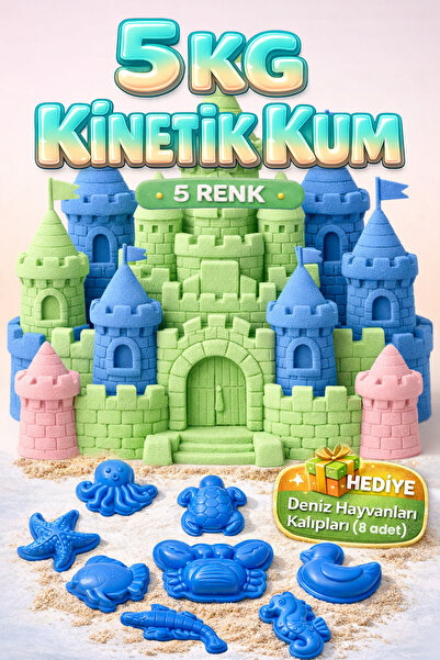 Kinetic Sand 5 KG Kinetik Kum 5 Renk ve 8 Adet Kum Kalıbı - Eğitici ve Öğreti...
