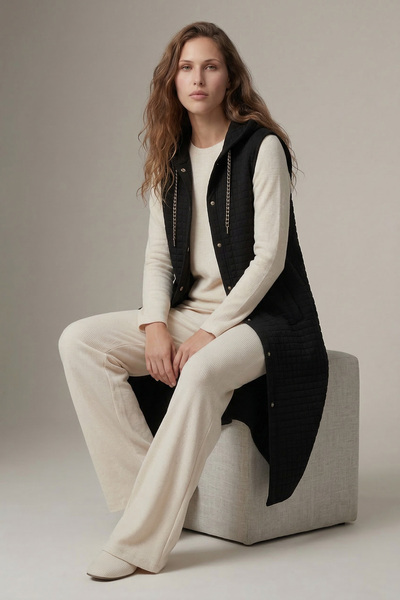 puyeni Düğme Detaylı Kapüşonlu Kapitone Yelek 110Cm