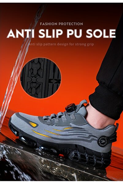 LAYAN Gray Easy-On Shift Sneakers for Packing Stations, Repair Corners and Fa...
