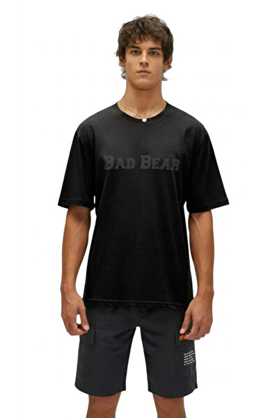 Bad Bear تي شيرت كبير الحجم تي شيرت أسود مطبوع للرجال