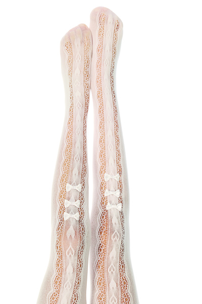 Penti Бели момичешки чорапогащи с мрежа и панделки