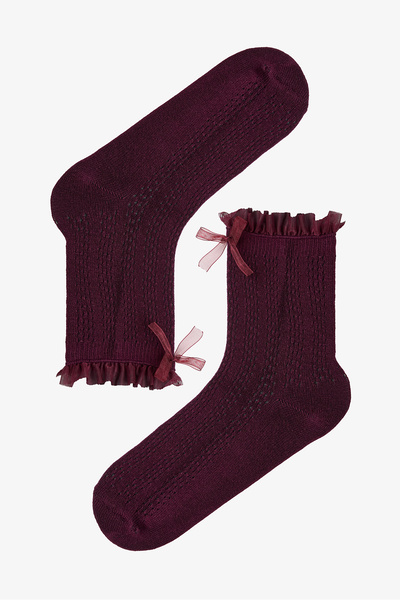 Penti Pamuklu Bilek Kısmı Kurdele Detaylı ve Tül Fırfırlı Soket Çorap