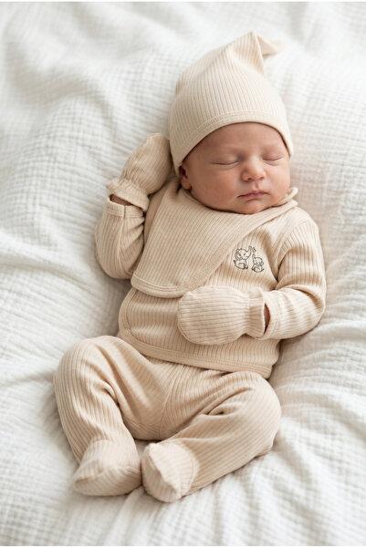 bebeqon 5 Parça Hastane Çıkış Seti Kruvaze Üst Alt Eldiven Şapka Ve Önlük Tak...