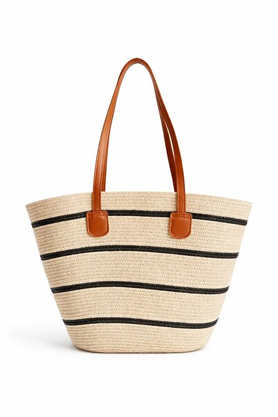 Ecrou Wide Shoulder Bag with Stripe Detail