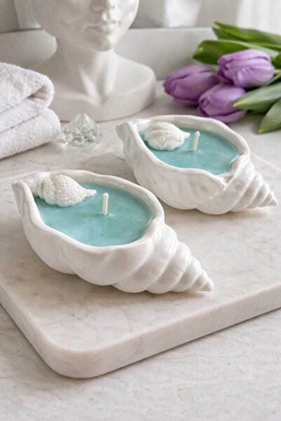 Yaratıcı sanatlar atölyesi 2'li Doğal Taş Deniz Kabuğu Mumluk Içinde Okyanus ...