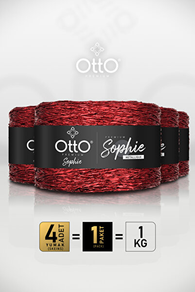 Otto Premium Sophie Metalik - Roșu - Pachet de 4 - 250gr/420m - Șnur străluci...