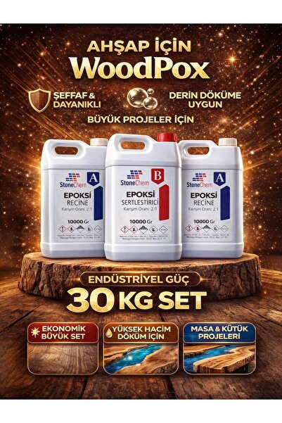 stonechem Woodpox Ahşap Şeffaf Epoksi Reçine 30 Kg Yüksek Döküm 3 cm Derin Dö...