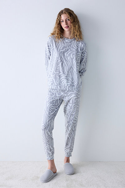 Penti Pamuklu Chloe Printed Gri Sweatshirt Pijama Üstü