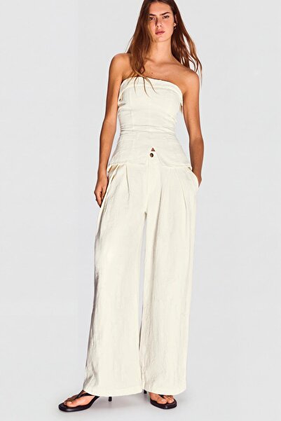 Bershka Düşük bel pensli geniş paça jean