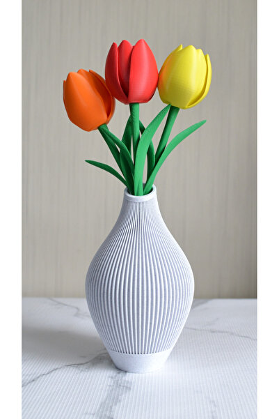 Kınık 3d Tasarım Mermer Görünümlü Vazo (Çiçekler Dahil Değildir)