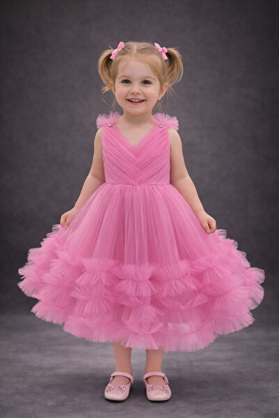 Atlas Kids فستان سهرة من التول للأميرات الصغيرات – تصميم خاص مع فيونكة – مناس...