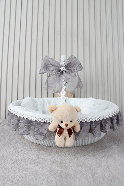 Çocuksan Baby&Kids Wear Gri Dantelli Ayıcıklı Bebek Sepeti - Baby Shower, Yen...