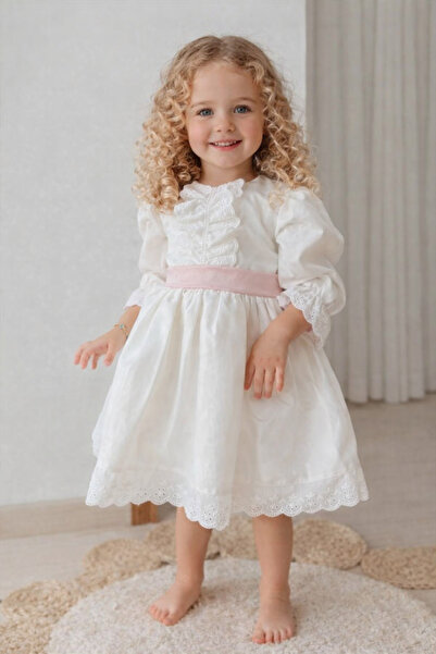 Bilge Trend Rochie din satin de bumbac cu curea roz pentru fete, ziua de nast...