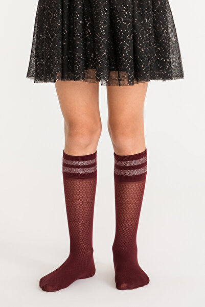 Penti Kız Çocuk Bordo Pretty Shine Stripe Pantolon Çorabı