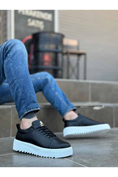 BOA BA8104 Pantofi pentru bărbați cu șireturi din piele neagră cu talpă înaltă