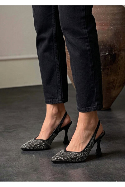 guijarro Pantofi de seară cu toc tip calice și pietre de cristal, cu spatele ...