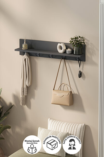 Bofigo Portmanto Duvar Askılığı Elbise Askılığı Vega Antrasit 80 Cm