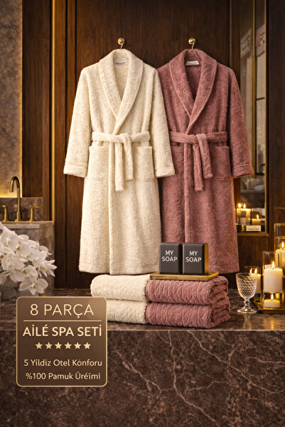 MUK's 8 Parça %100 Pamuk Üretim Premium Lüks Bornoz Seti Özel Çantalı