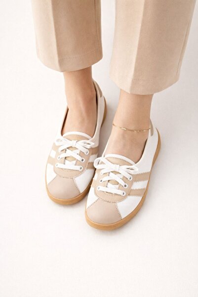 Slipcat Women's Sports Lace-Up Casual Comfortable Retro Striped Ballerina Shoes