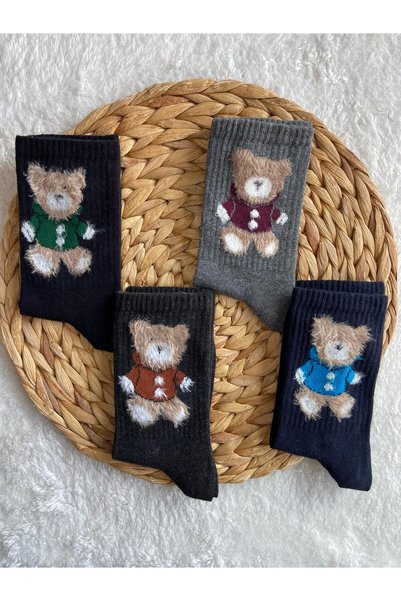 EFİLACCESSORİES Furry Bear Detail Scented 4-Piece Women's Socks