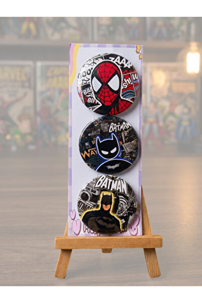 mellysaplush Örümcek Adam ve Batman rozet seti 3’lü - 44mm