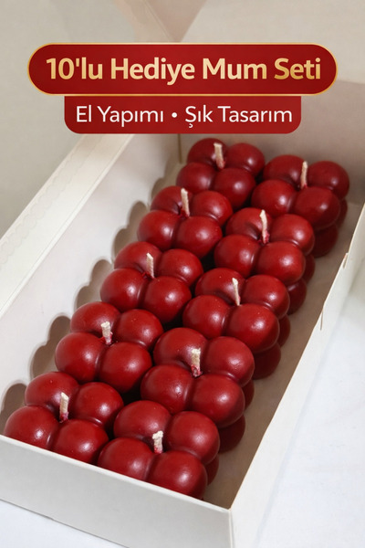 ROYAL GİFT Kırmızı Bubble Mum Seti 10'lu ve Kutulu Mini Mum %100 Soya Wax Düğ...