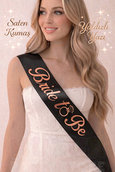 Huzur Party Store Bride To Be Siyah Üstüne Rose Gold Yaldızlı Kuşak Yüzük Det...