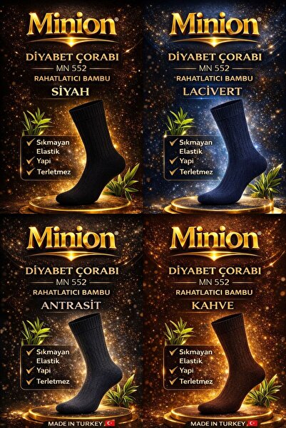 Minion Șosete 100% bambus Șosete pentru diabetici, ambalate în cutie