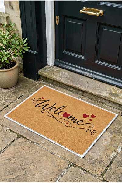 Zevahir Home Kalp Detaylı Welcome Yazılı Kapı Önü Paspası