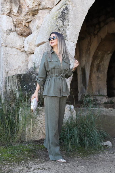 bytugcekaya Khaki Top Standard Drawstring Jacket and Pants Set