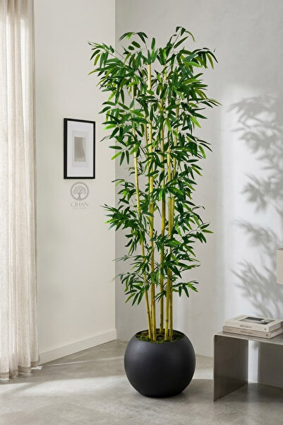 Cihan Çiçekçilik Yapay Yapraklı Bambu Ağacı 6' lı 170 Cm Küre Saksı