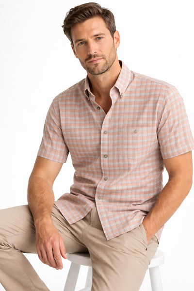 Varetta Cămașă cu mânecă scurtă pentru bărbați, cu buzunare în carouri, din b...