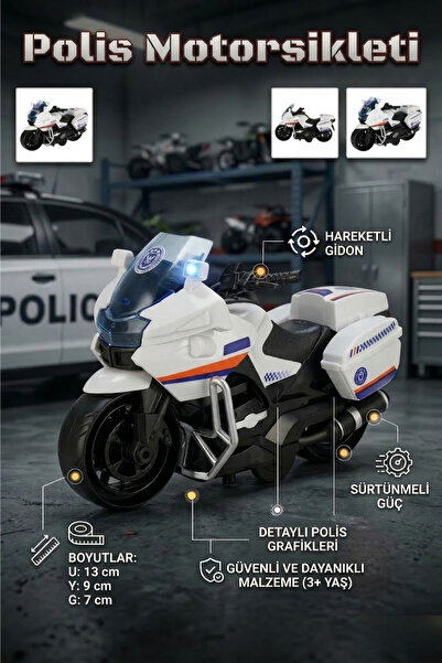 craftivio Polis Motorsikleti Sürtünmeli Hareketli Gidonlu Oyuncak Motor