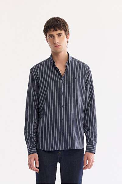 Avva Men's Navy Blue Bottom Britli Striped Breathable Soft Touch Comfort Fit ...