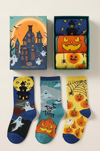 Katia&Bony Παιδικές κάλτσες με μοτίβο Halloween 3 τεμαχίων σε κουτί