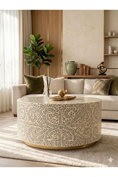 Lisso Evira Orta Sehpa Kaplama El işçiliği 90x90 H:45 Salon