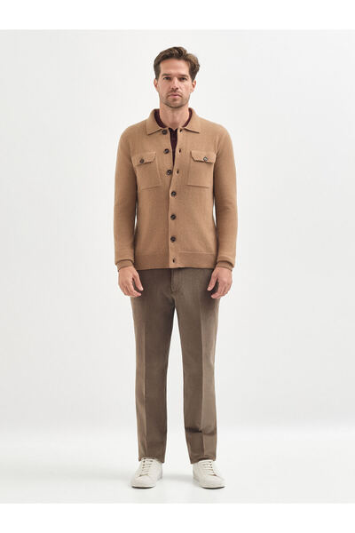 Karaca Erkek Regular Fıt Triko Hırka-Camel