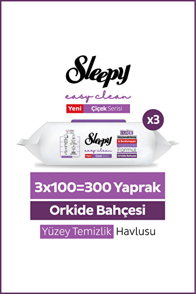 Sleepy Easy Clean Orkide Bahçesi Yüzey Temizlik Havlusu Mendili 3x100 (300 Ya...