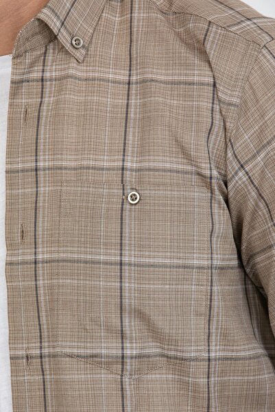 Varetta Cămașă maro pentru bărbați, cu mânecă scurtă, din bumbac, de vară, cu...