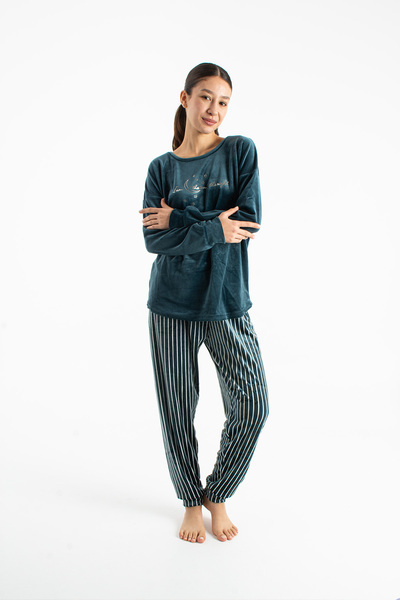 Ecrou Women's Petrol Stripe Injection Long Sleeve Crew Neck Bottom Printed Pa...